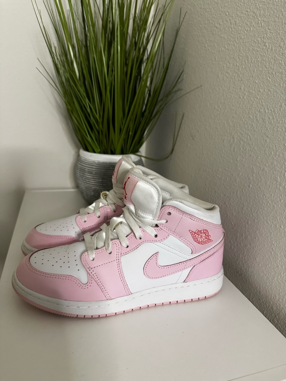 Nike Kids Pink and White Mid-Top Sneakers